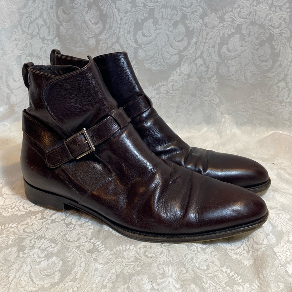 Ermenegildo Zegna Men’s 10 EE Brown Leather Buckle Ankle Boots